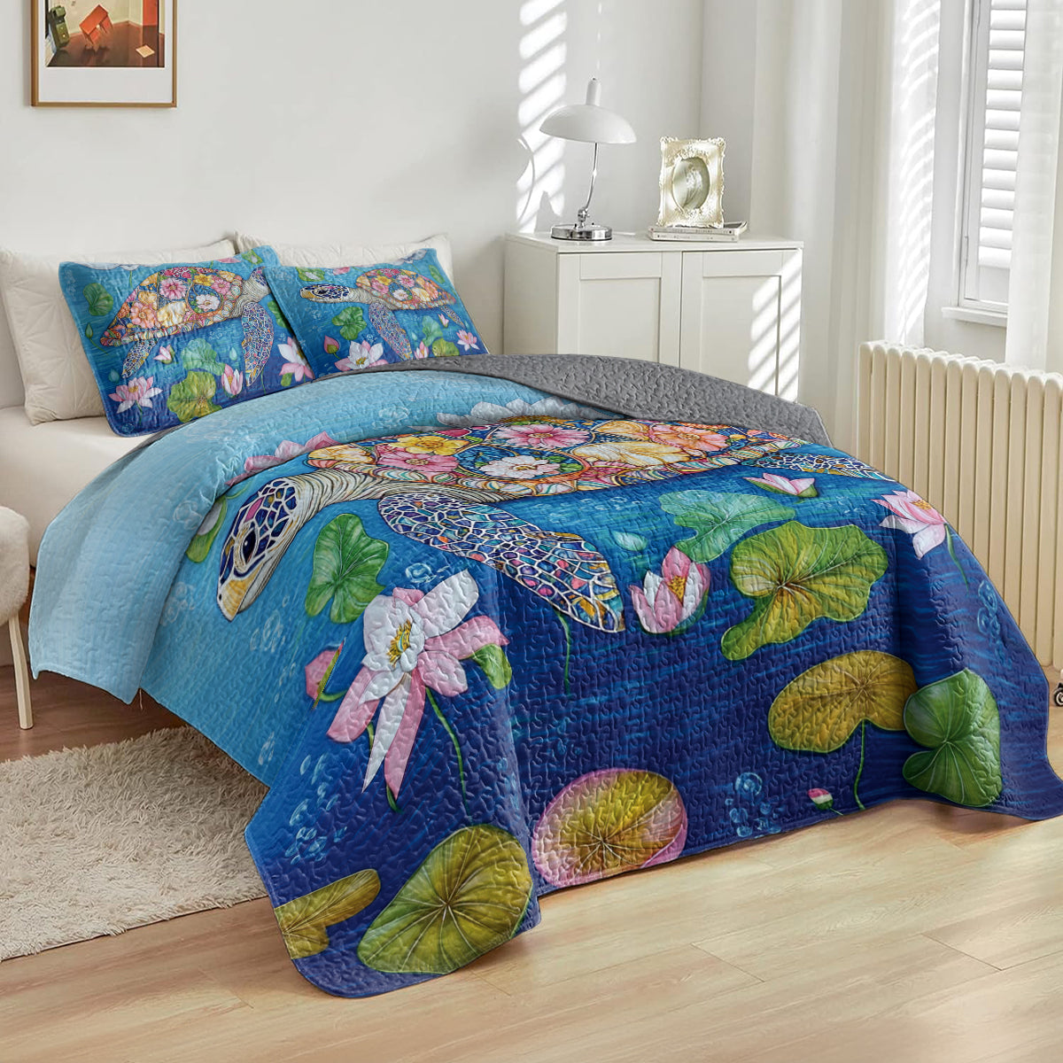 Shineful All Season Quilt 3-Piece Set Floral Turtle