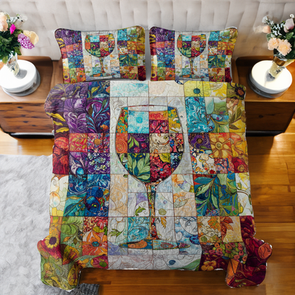 Shineful All Season Quilt 3-Piece Set Classical Wine glass