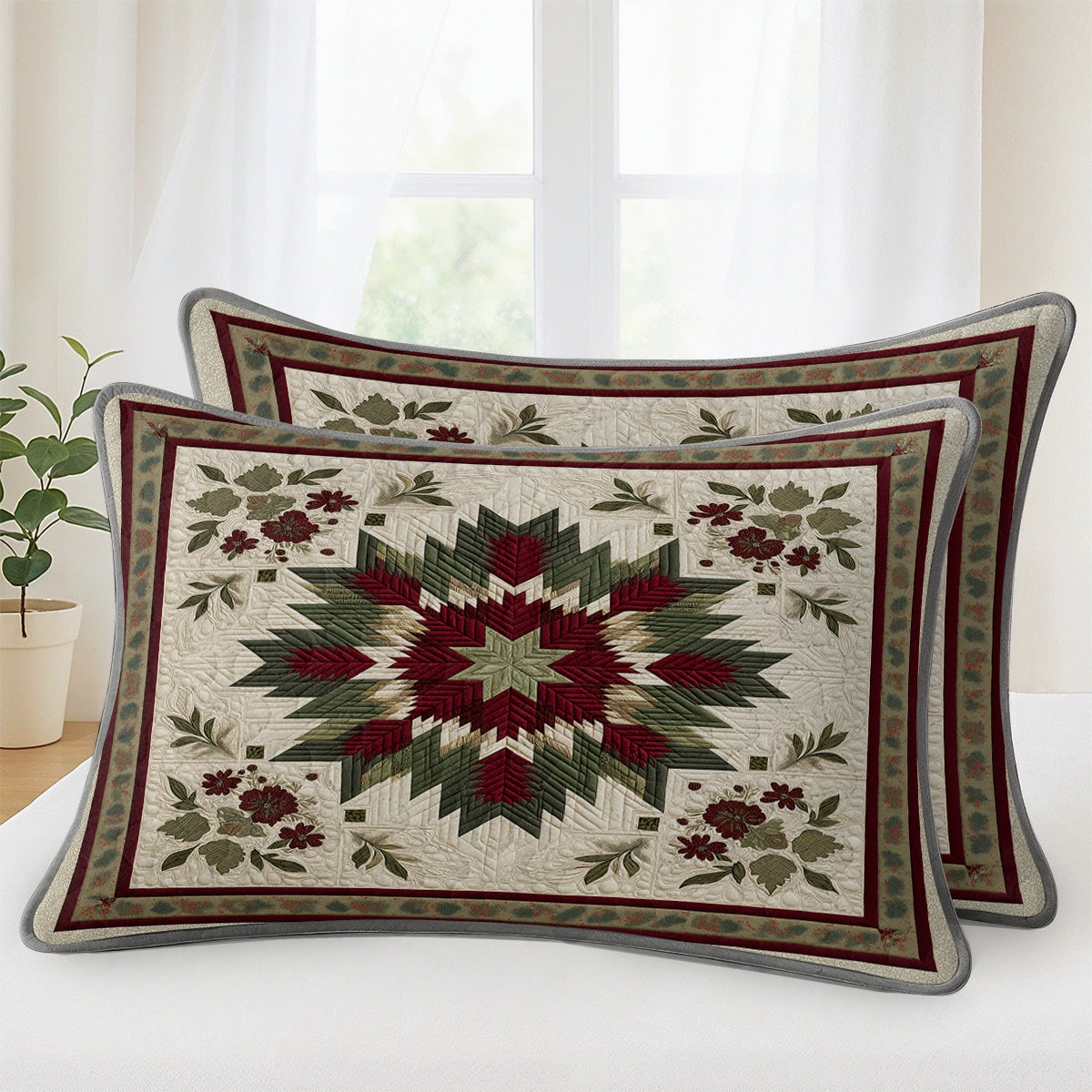 Shineful All Season Quilt 3-Piece Set Evergreen Star Bloom