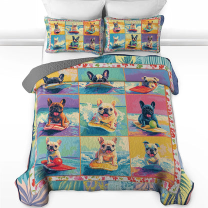 Shineful All Season Quilt 3-Piece Set - Surfing Frenchie