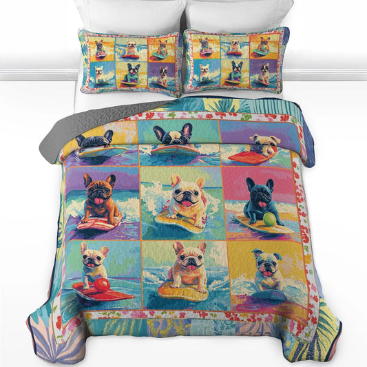 Shineful All Season Quilt 3-Piece Set - Surfing Frenchie