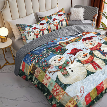 Shineful All Season Quilt 3-Piece Set Festive Snowman Family