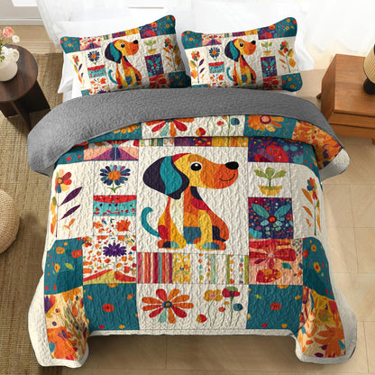 Shineful All Season Quilt 3-Piece Set Floral Dachshund