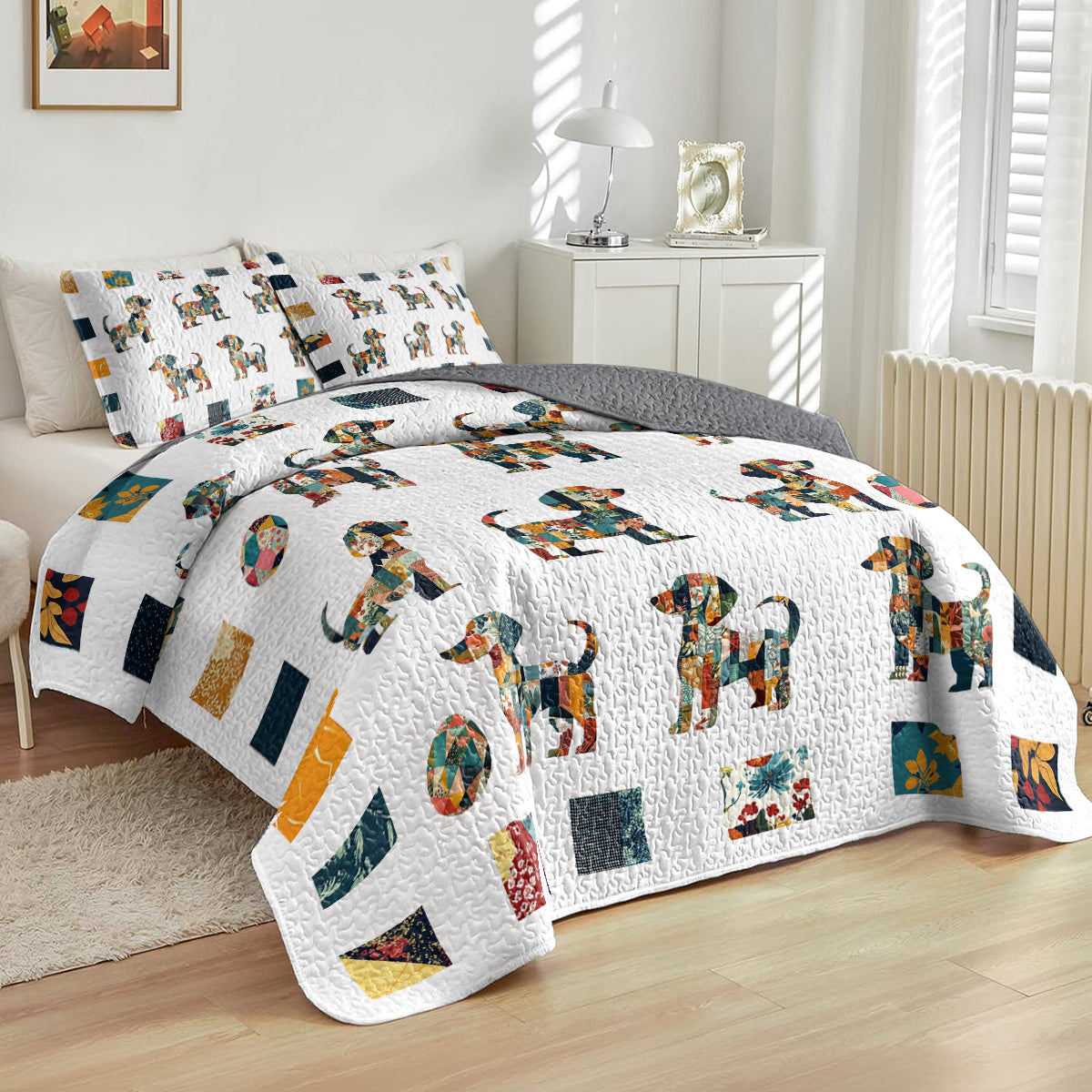Shineful All Season Quilt 3-Piece Set Playful Dachshund Patch