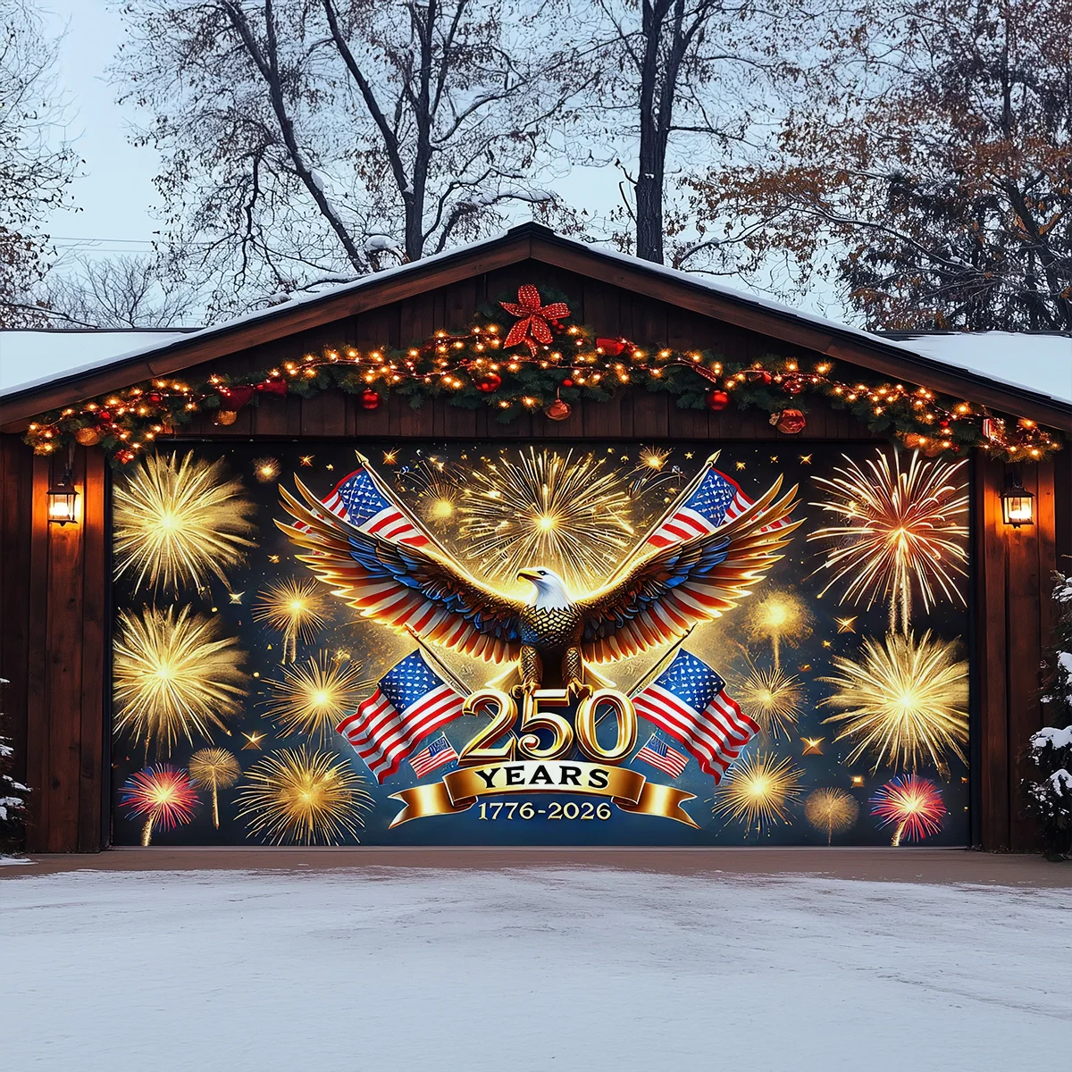 Shineful Garage Door Banner Decoration 250 Years of the Republic