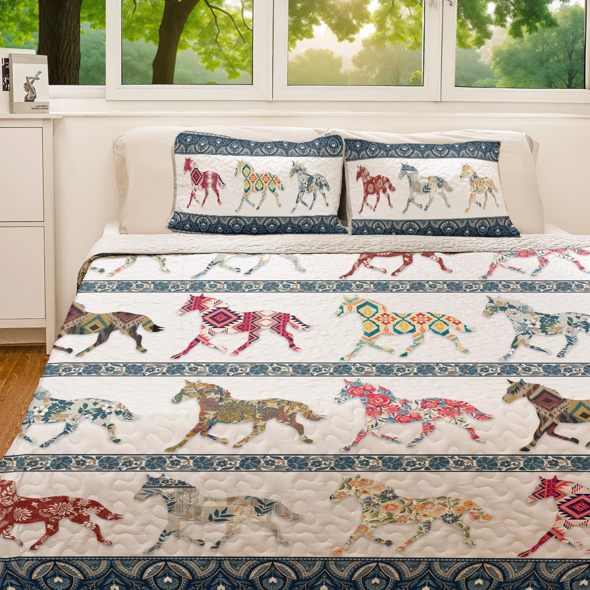 Shineful All Season Quilt 3-Piece Set Horse Galloping In Pattern