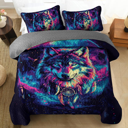 Shineful All Season Quilt 3-Piece Set Mystic Wolf