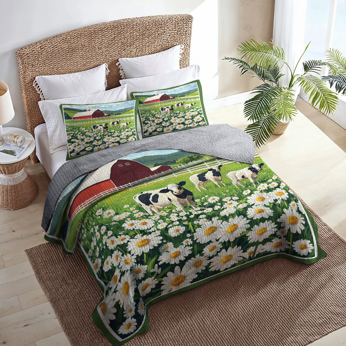 Shineful All Season Quilt 3-Piece Set Green Farm
