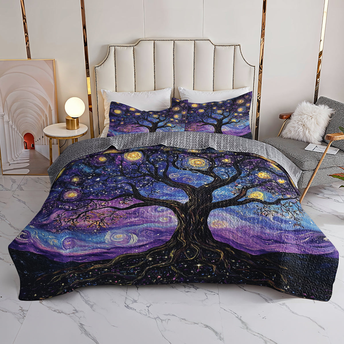Shineful All Season Quilt 3-Piece Set Starry Night Tree Of Life