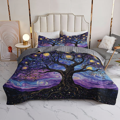 Shineful All Season Quilt 3-Piece Set Starry Night Tree Of Life