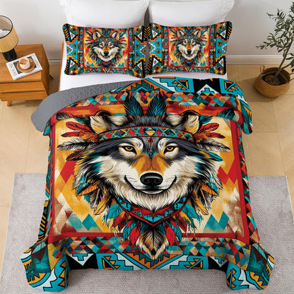 Shineful All Season Quilt 3-Piece Set - Tribal Wolf Majesty