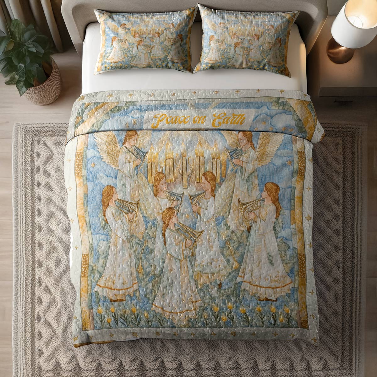 Shineful All Season Quilt 3-Piece Set - Peace On Earth Angel Choir