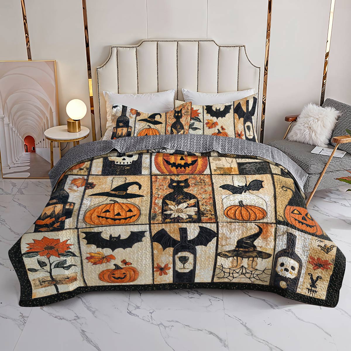 Shineful All Season Quilt 3-Piece Set Gentle Wine Bottles Halloween