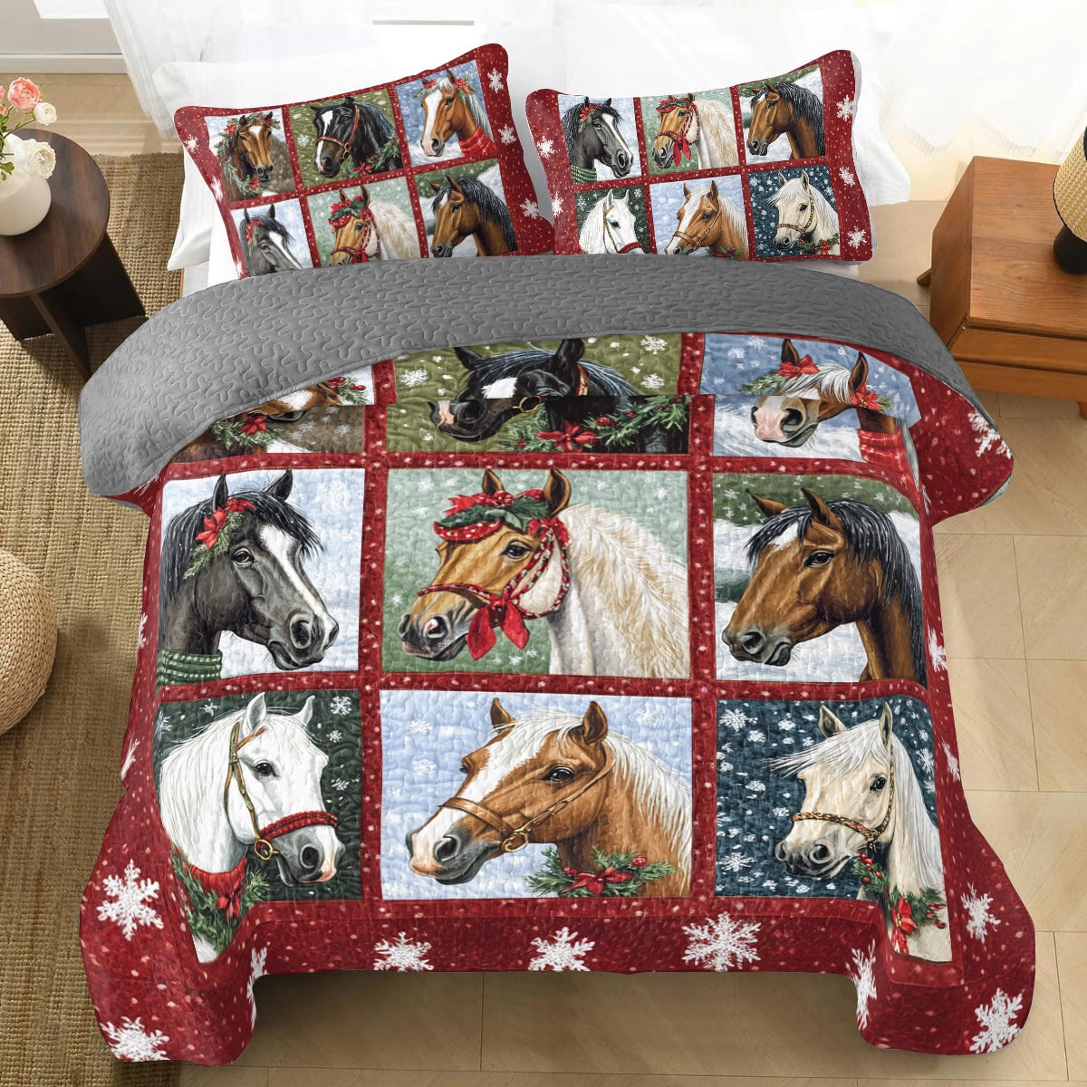 Shineful All Season Quilt 3-Piece Set Holiday Horses