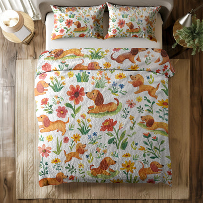 Shineful All Season Quilt 3-Piece Set Dachshund Flower Garden