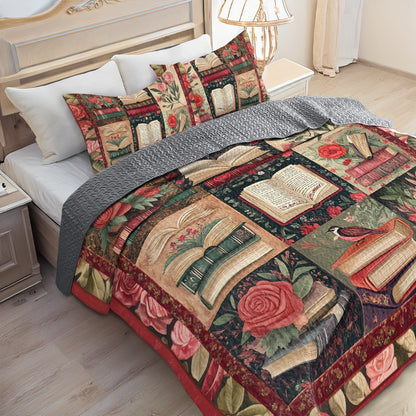 Shineful All Season Quilt 3-Piece Set Literary Rose Garden