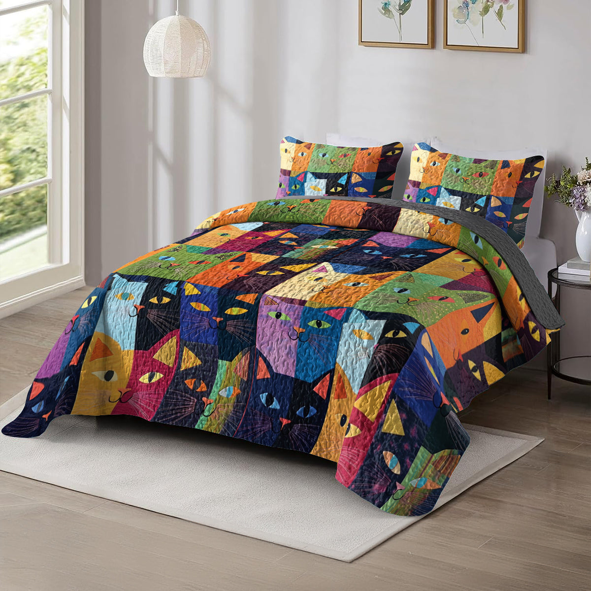 Shineful All Season Quilt 3-Piece Set Artistic Cats