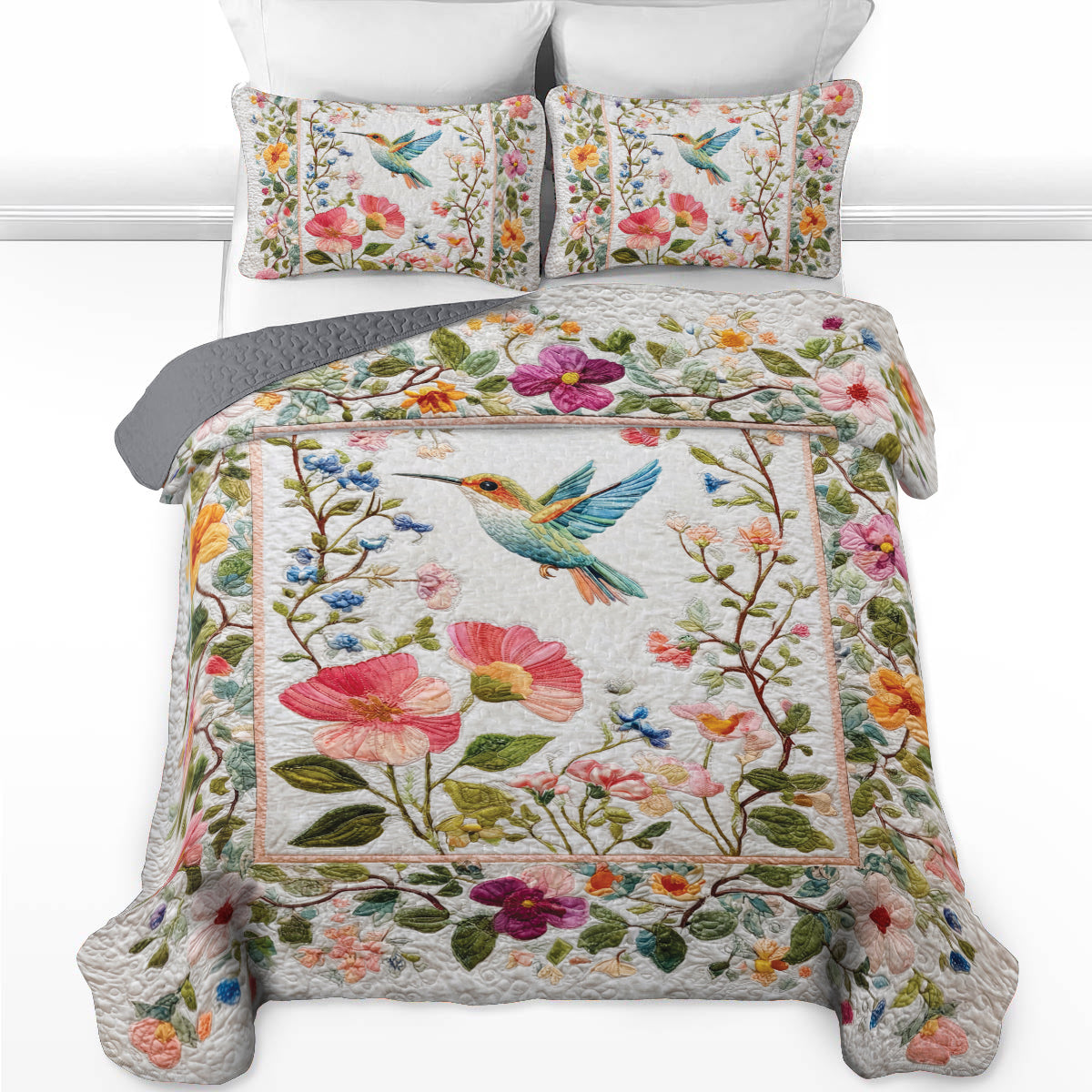 Shineful All Season Quilt 3-Piece Set Cottage Bloom Hummingbird
