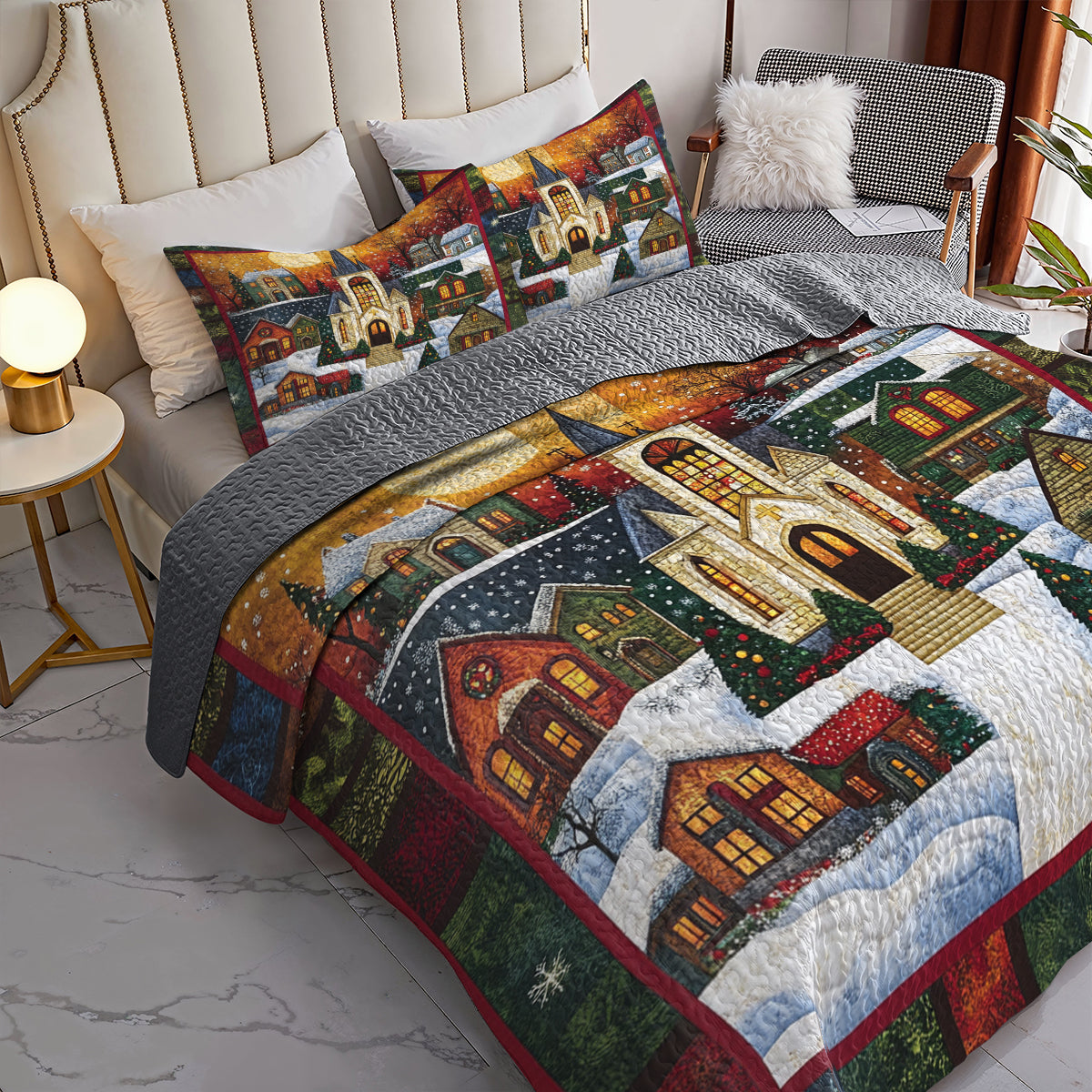 Shineful All Season Quilt 3-Piece Set Cozy Winter Village