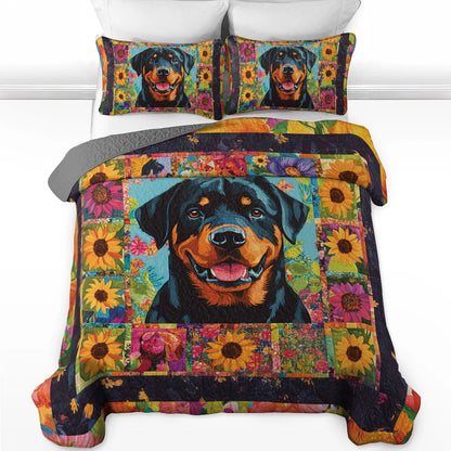 Shineful All Season Quilt 3-Piece Set Floral Majesty Rottweiler