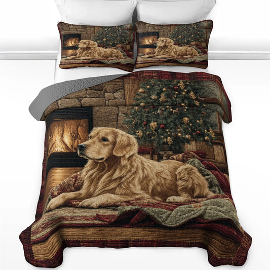 Shineful Quilt 3-Piece Set Golden Retriever Christmas Eve