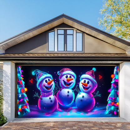 Shineful Garage Door Banner Decoration - Neon Snowman Trio