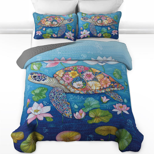 Shineful All Season Quilt 3-Piece Set Floral Turtle