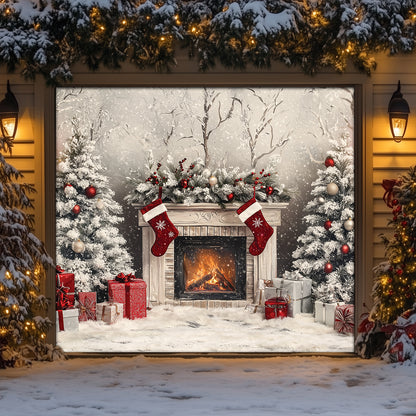 Shineful Garage Door Banner Decoration Cozy Christmas Fireplace