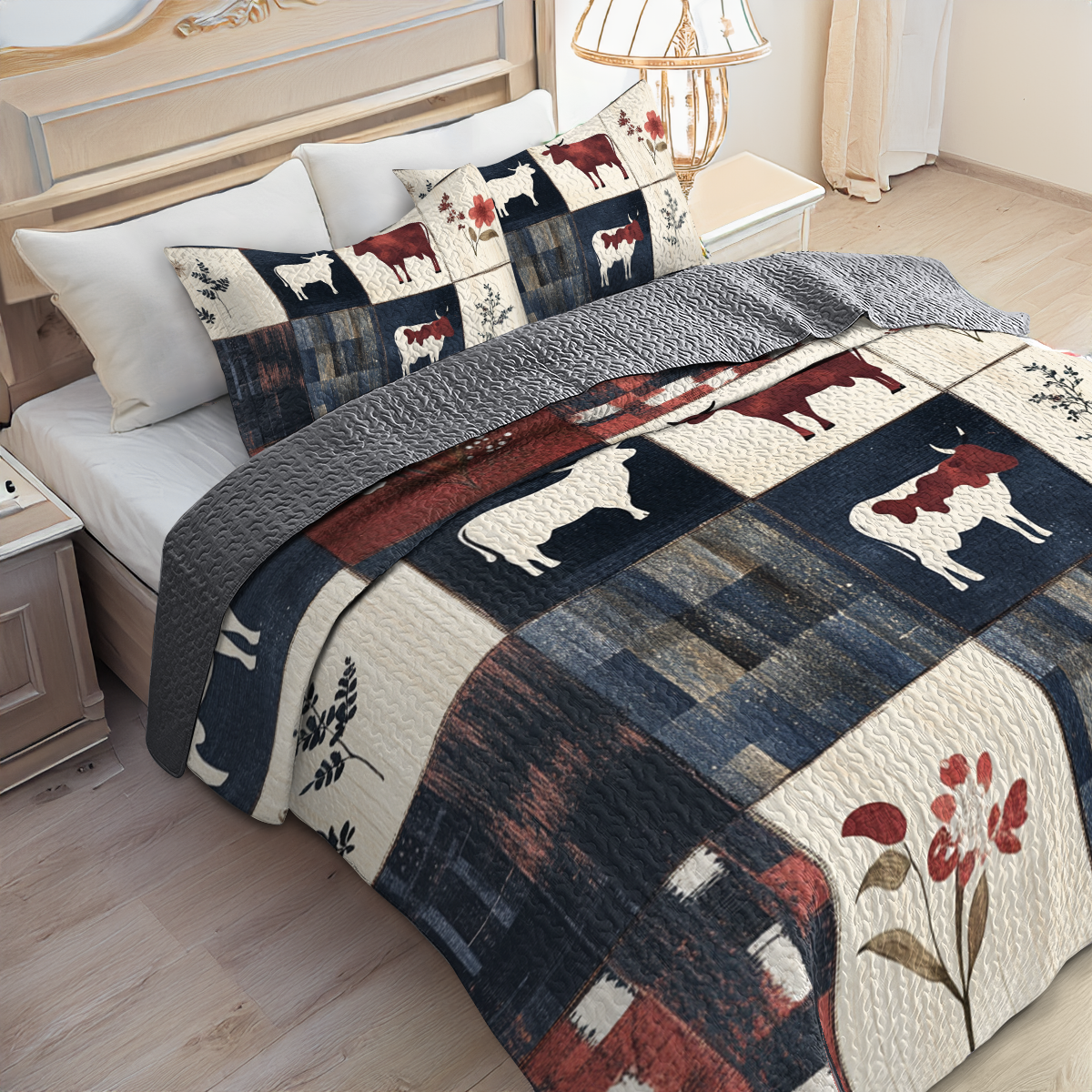 Shineful All Season Quilt 3-Piece Set - Cow Pattern