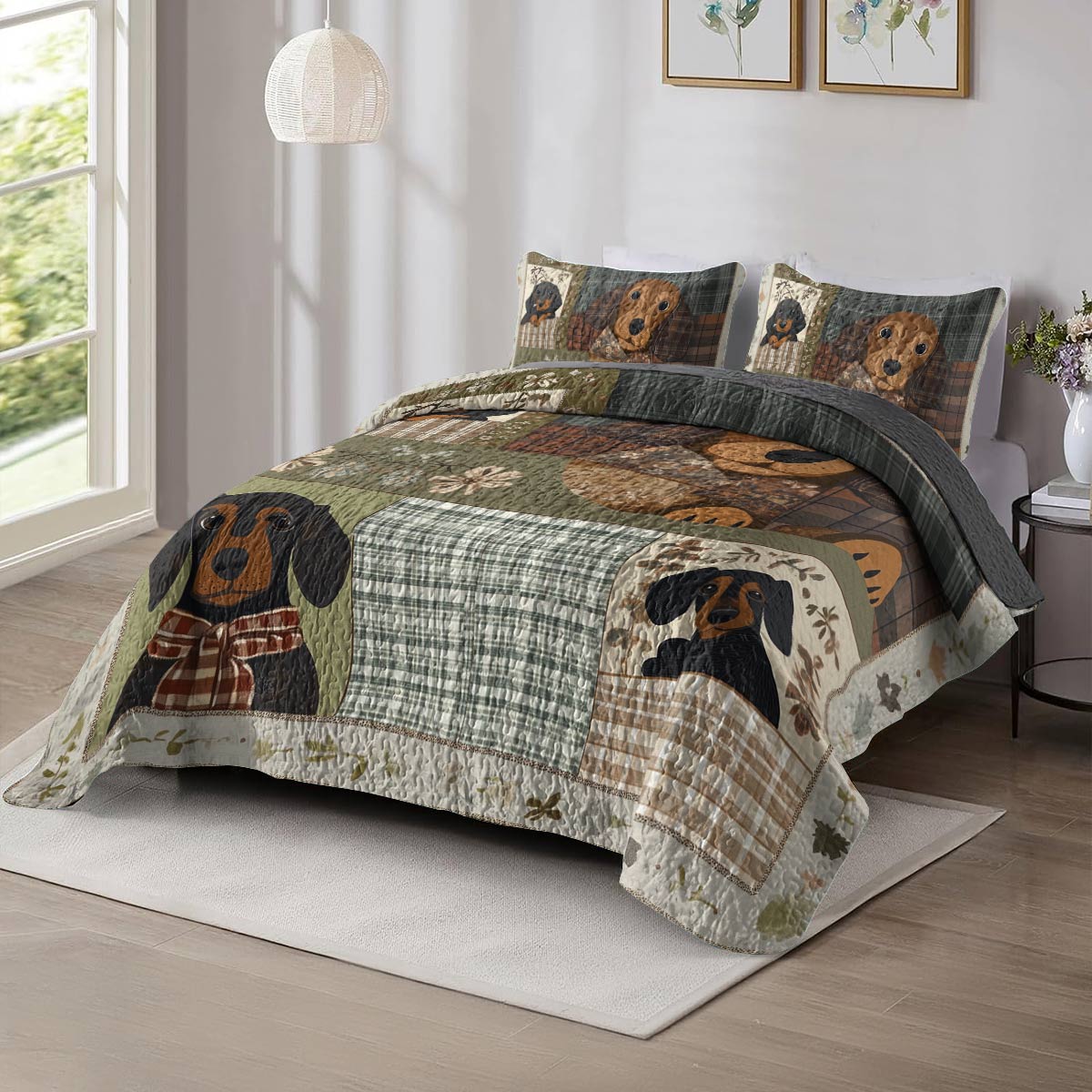 Shineful All Season Quilt 3-Piece Set - Dachshund's Bedtime