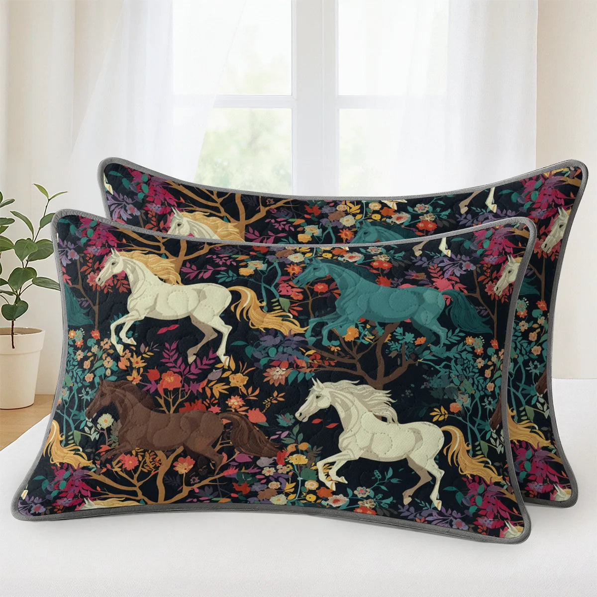 Shineful Quilt 3-Piece Set Horse Flower