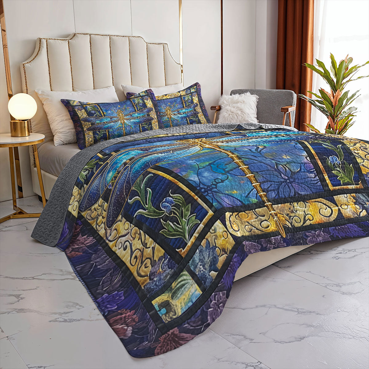 Shineful All Season Quilt 3-Piece Set Celestial Dragonfly
