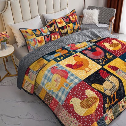 Shineful All Season Quilt 3-Piece Set Chicken Color Smile