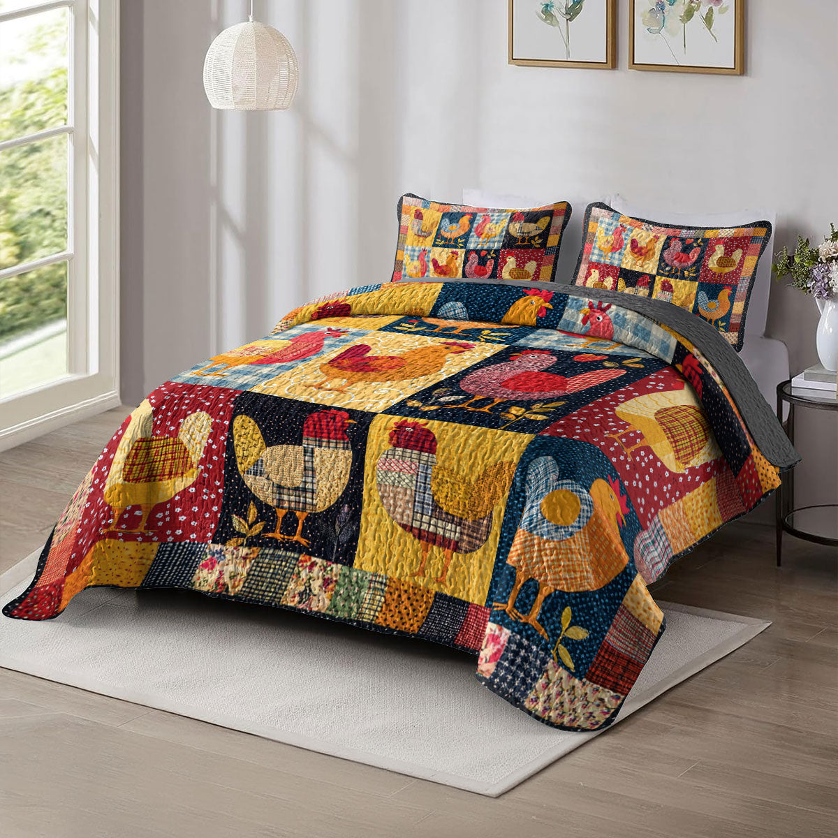 Shineful All Season Quilt 3-Piece Set Chicken Color Smile