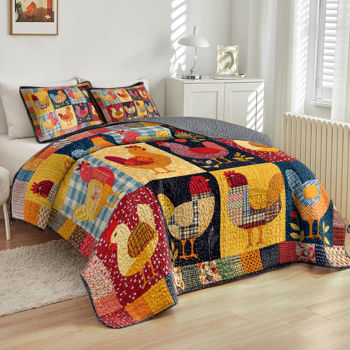 Shineful All Season Quilt 3-Piece Set Chicken Color Smile