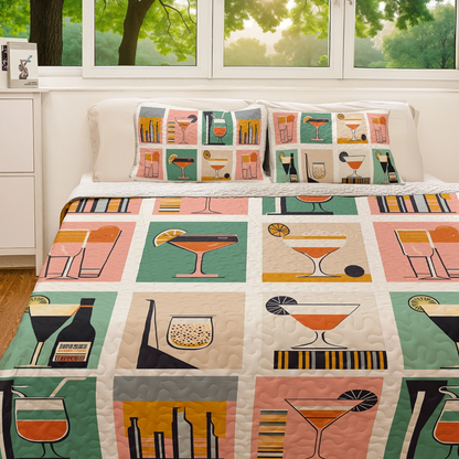 Shineful All Season Quilt 3-Piece Set Wine Retro Cocktail Hour