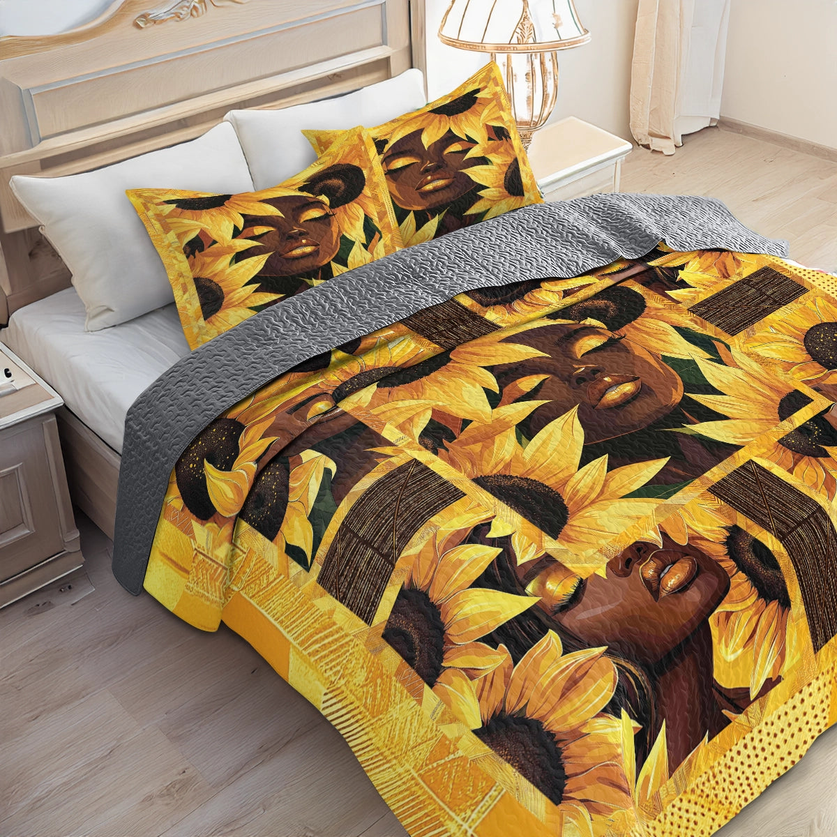 Shineful All Season Quilt 3-Piece Set - Black Women's Radiant Beauty