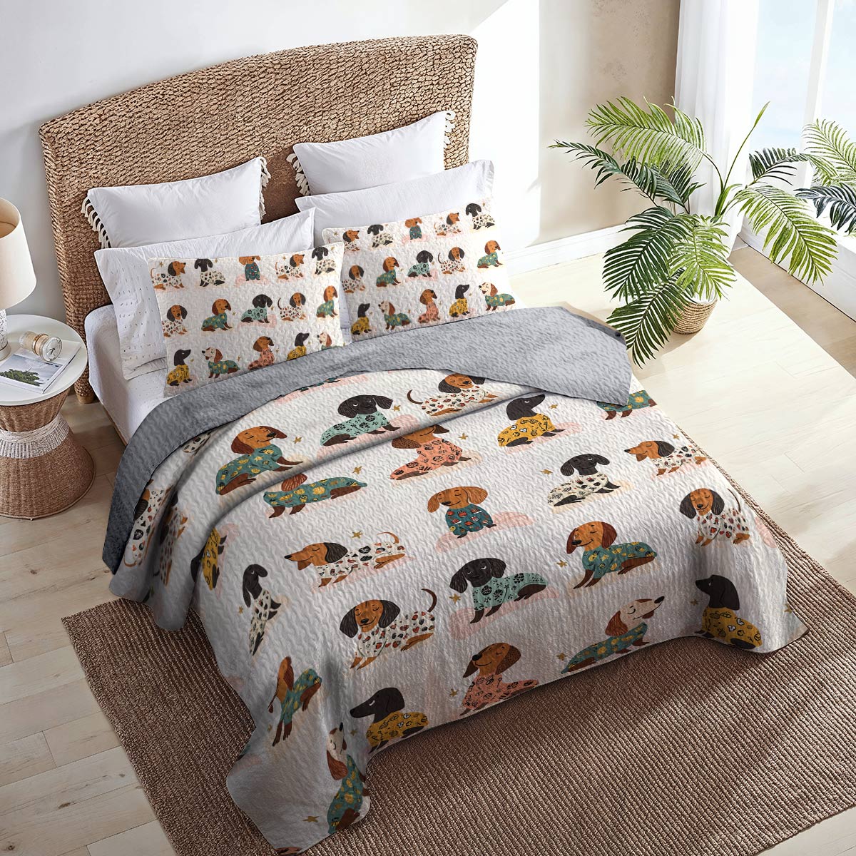 Shineful All Season Quilt 3-Piece Set - Dachshund Cozy Pajama Party