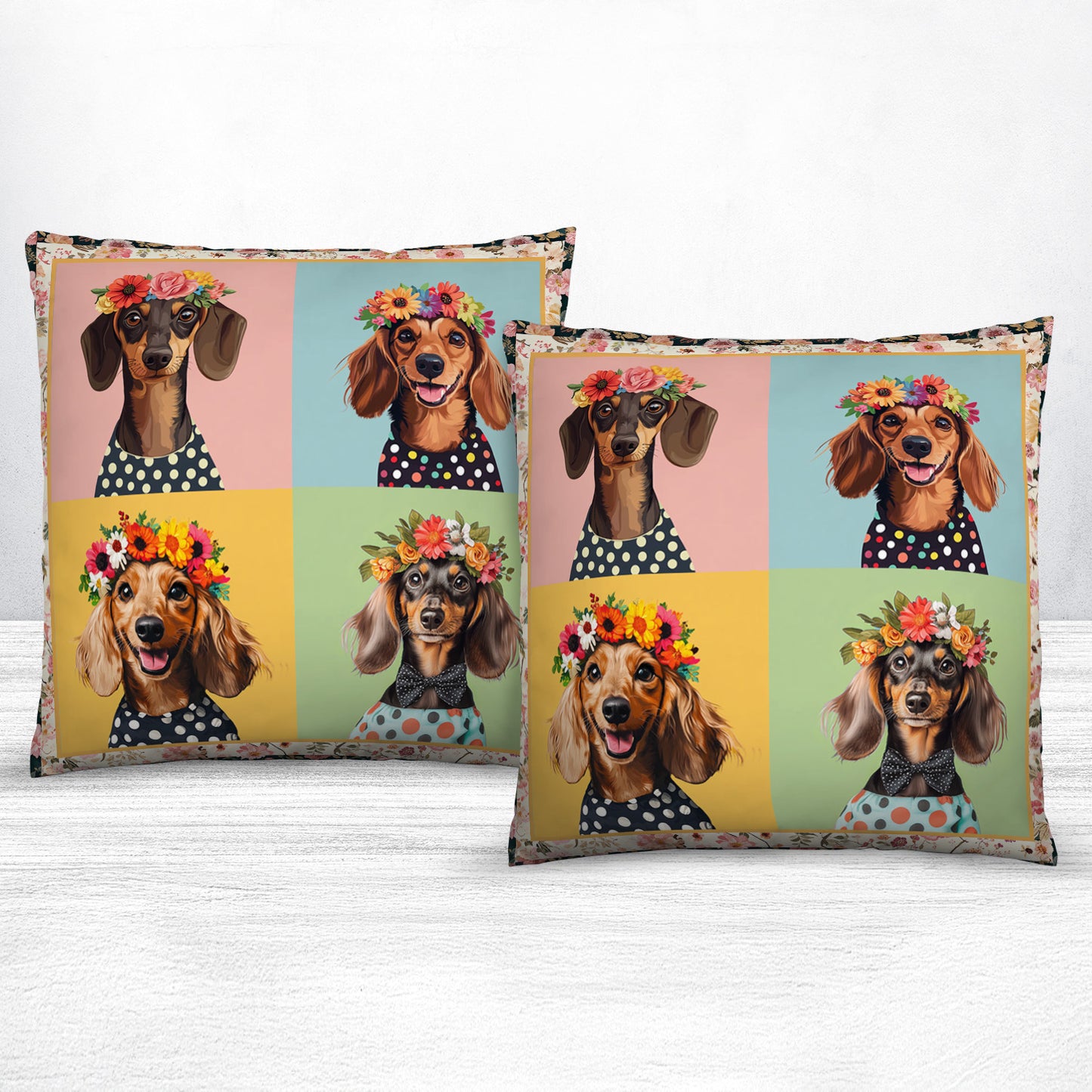 Shineful 2D Print Cushion Cover, Pillowcase, Pillows Covers Dachshund Floral Portrait