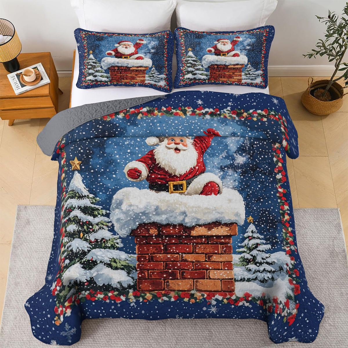 Shineful All Season Quilt 3-Piece Set Christmas Joyful Santa Claus