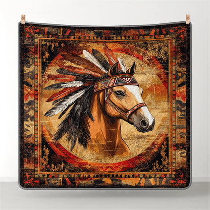 Shineful Flat Print Faux Quilt Blanket Wild Crest Horse