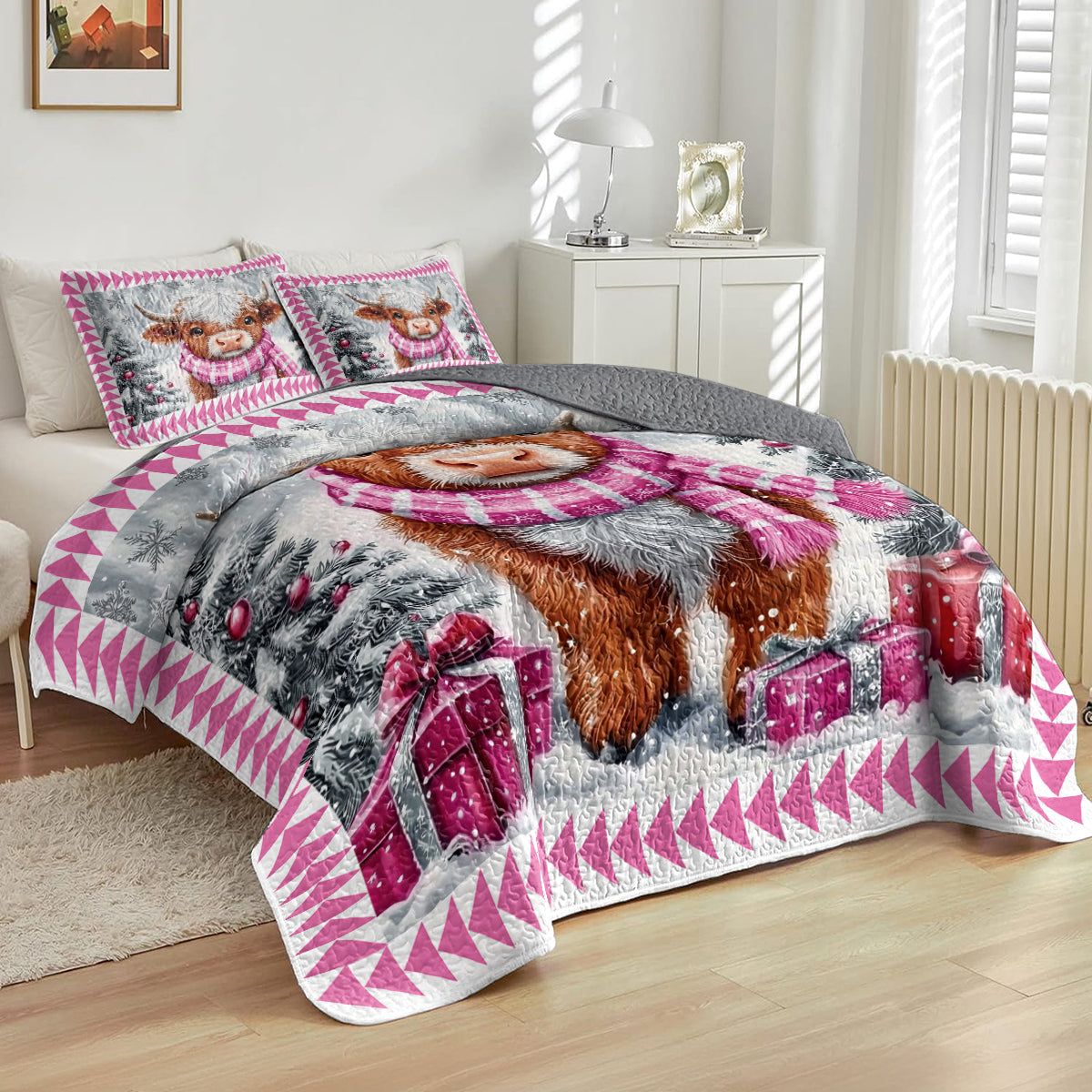 Shineful All Season Quilt 3-Piece Set Cozy Winter Highland Cow