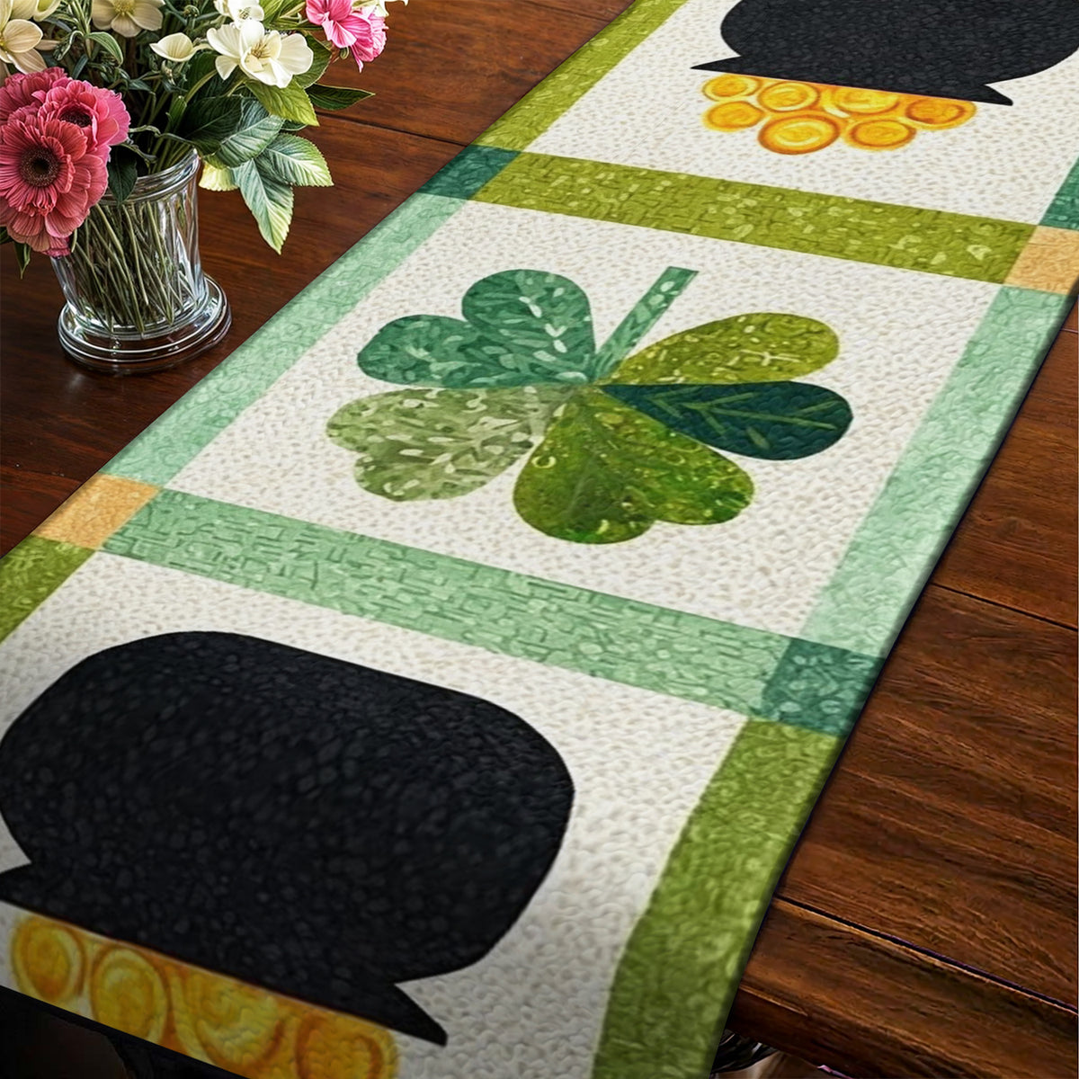 Shineful 2D Flat Print Quilted Table Runner Lucky Hearth