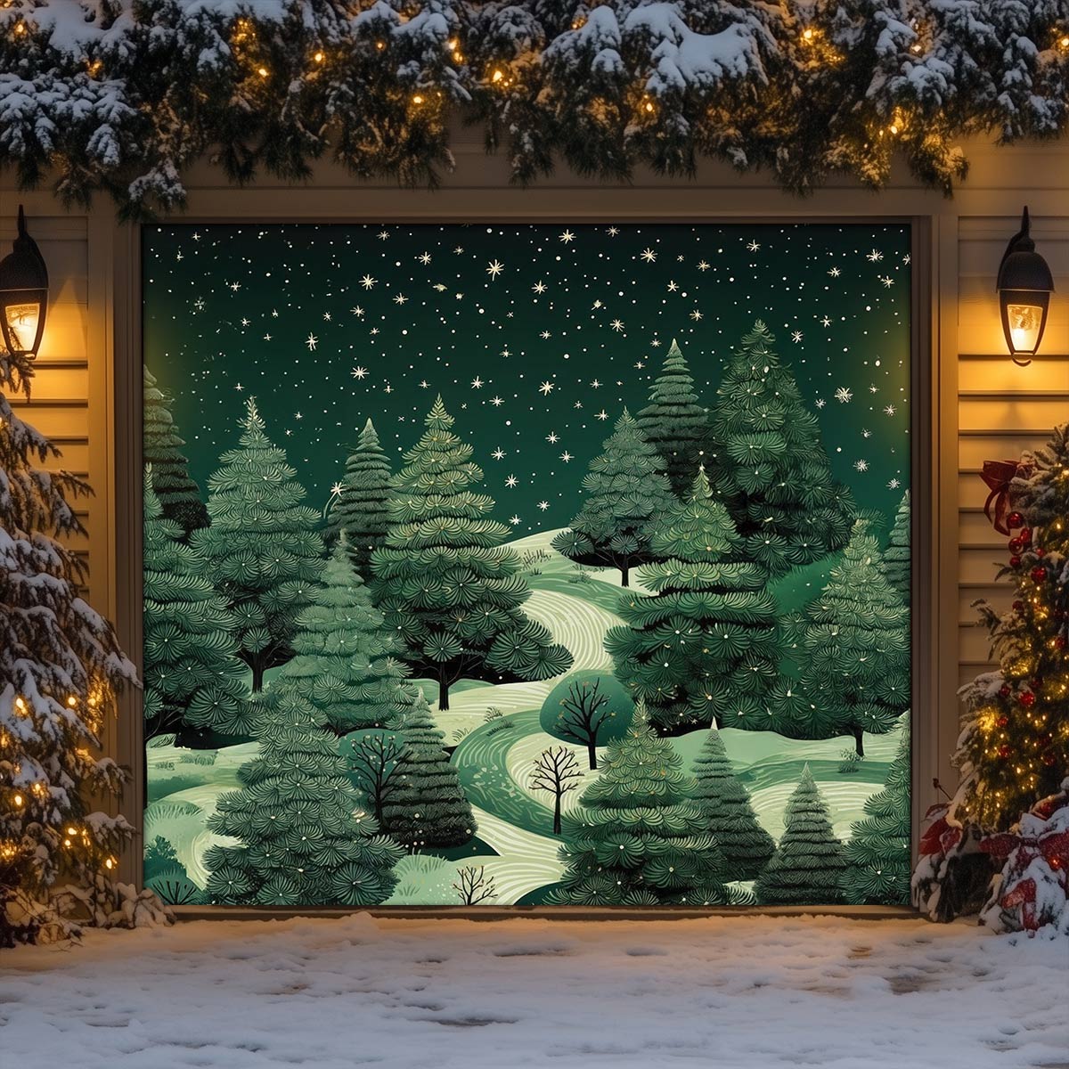 Shineful Garage Door Banner Decoration Serene Winter