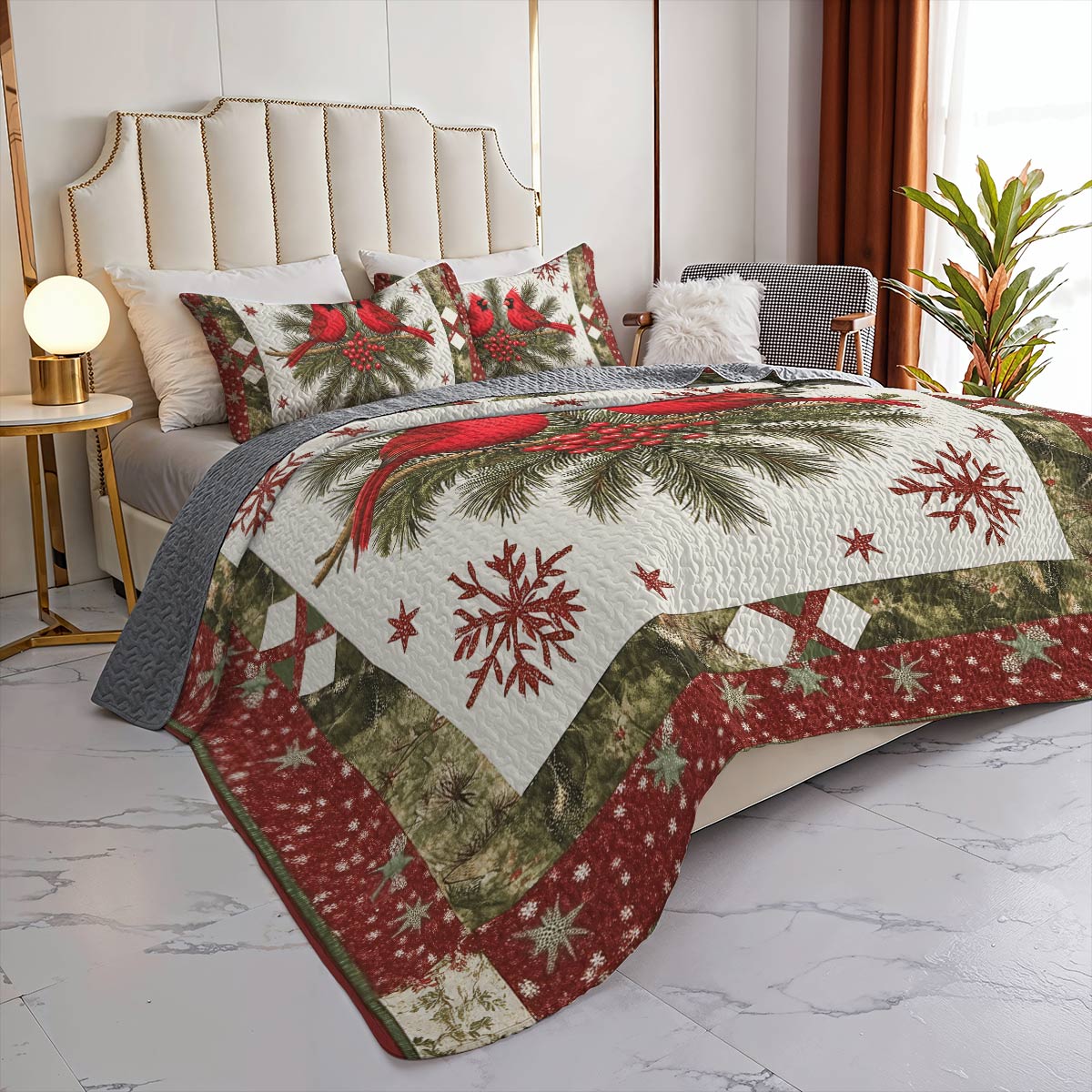 Shineful All Season Quilt 3-Piece Set - Cardinal Winter Warmth