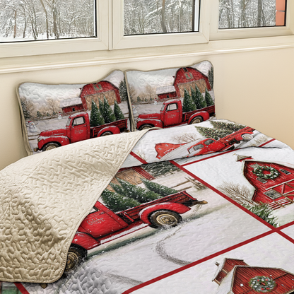Shineful All Season Quilt 3-Piece Set Vintage Red Truck Christmas