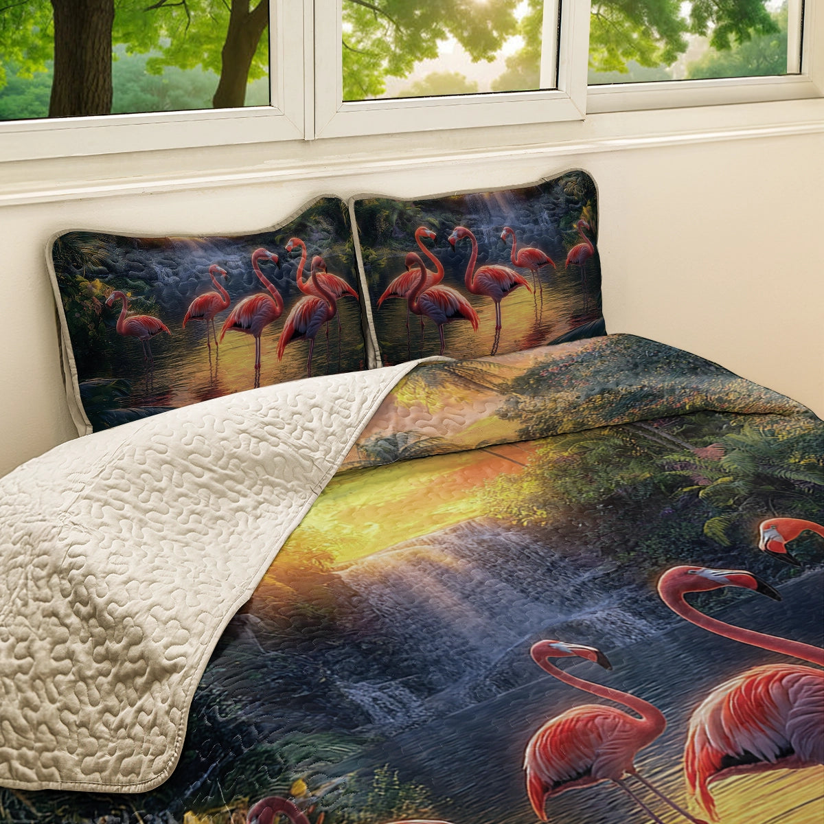 Shineful All Season Quilt 3-Piece Set - Fabulous Flamingos Paradise
