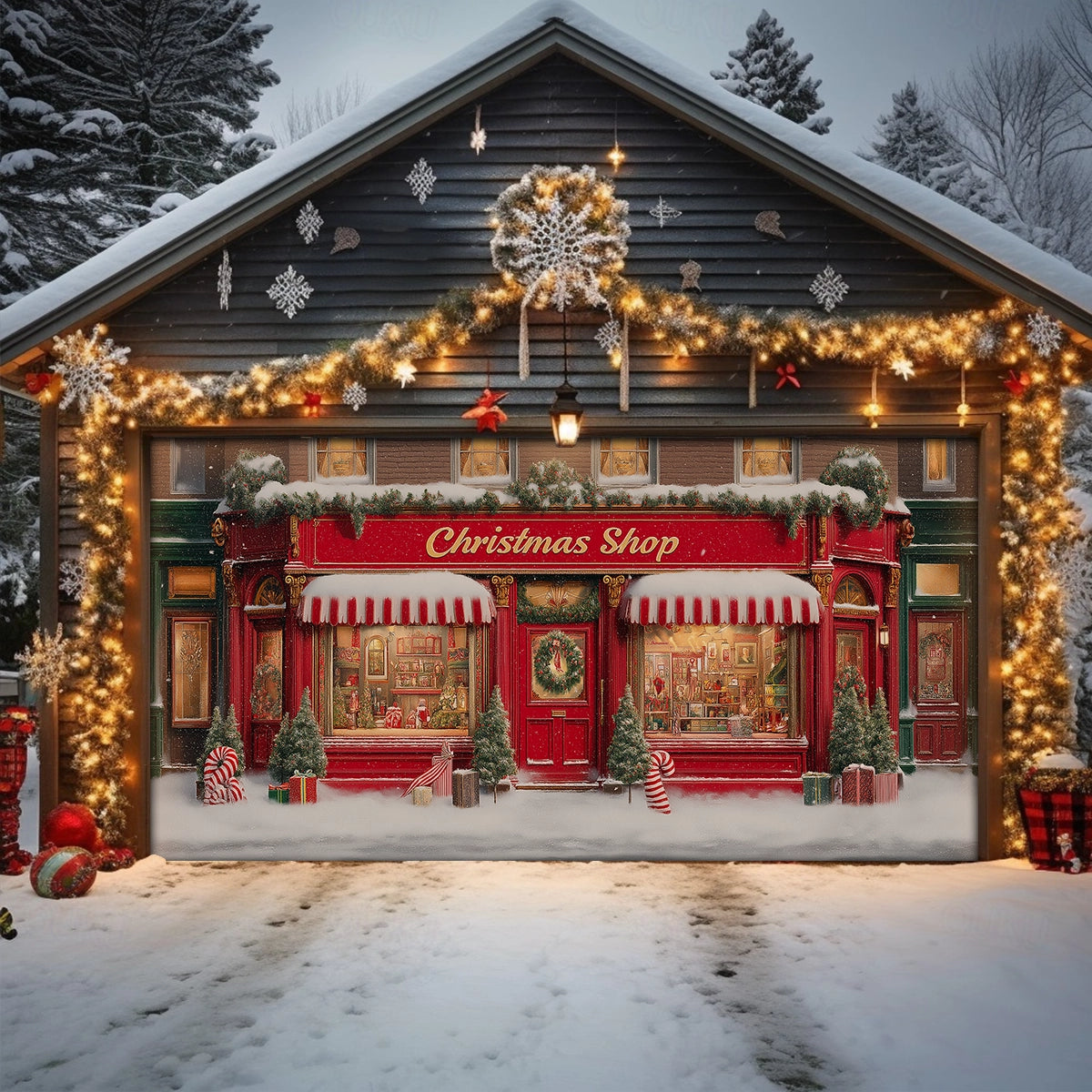 Shineful Garage Door Banner Decoration Christmas Shoppe Wonderland