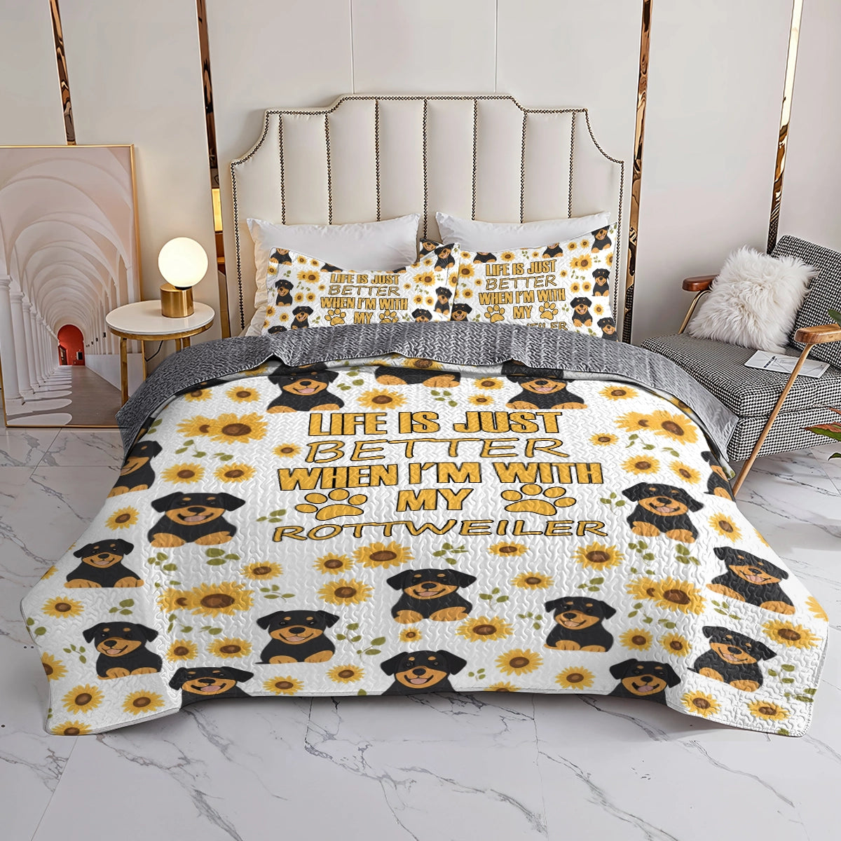 Shineful All Season Quilt 3-Piece Set Sunny Days with My Rottweiler