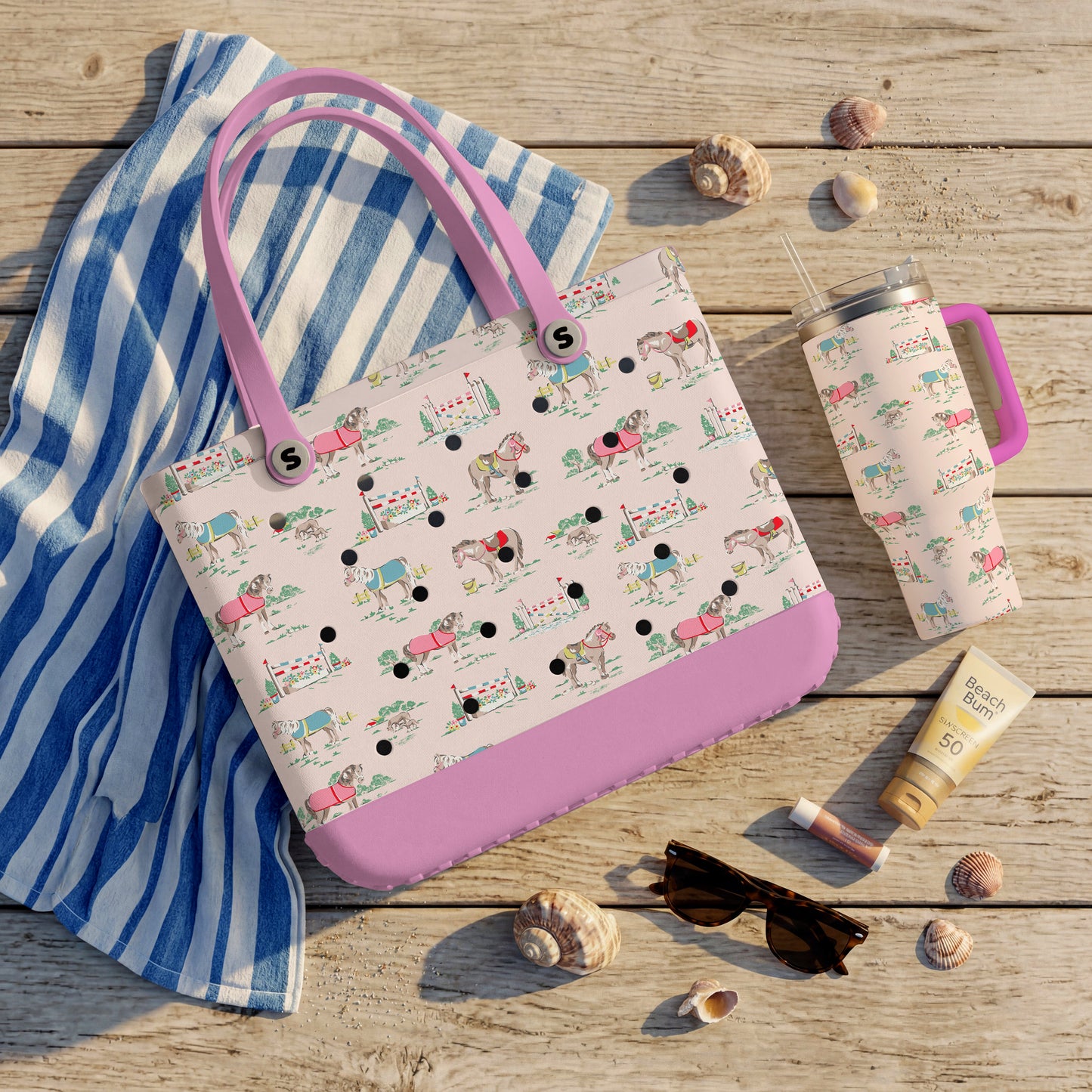 Shineful Bundle Beach Bag And Tumbler Horse Racing
